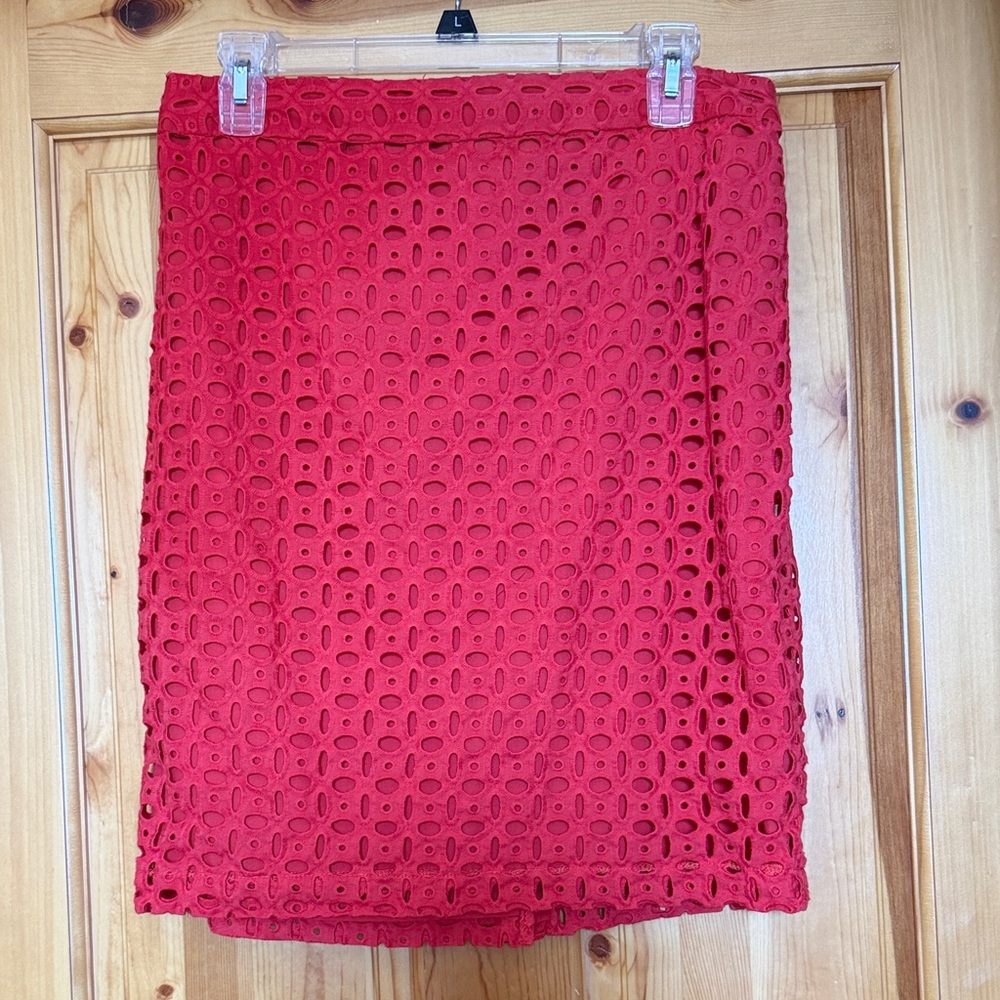Kenar Red/orange Eyelet Pencil Skirt - Womens size 6